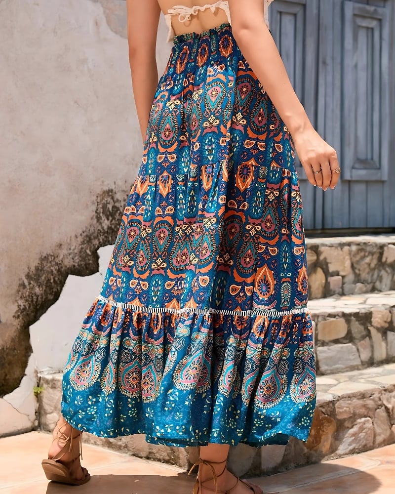 Red Boho Maxi Skirt