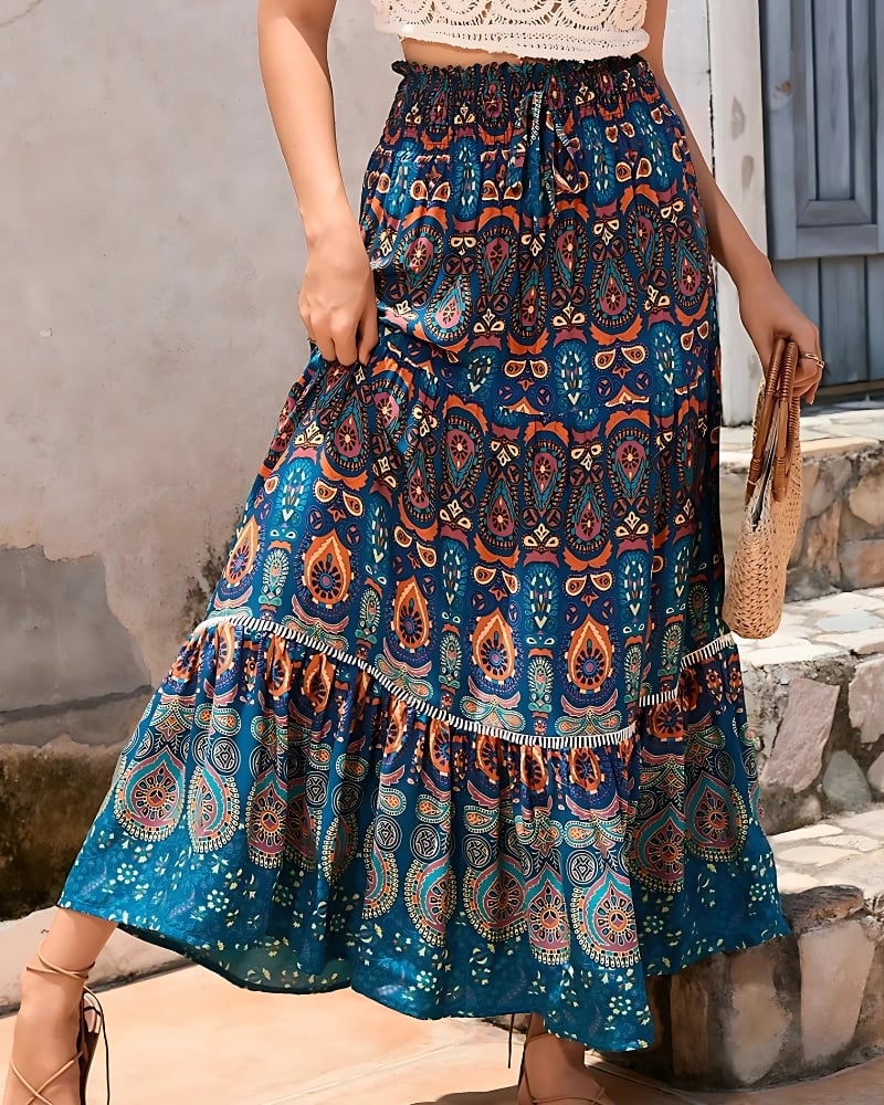 Red Boho Maxi Skirt