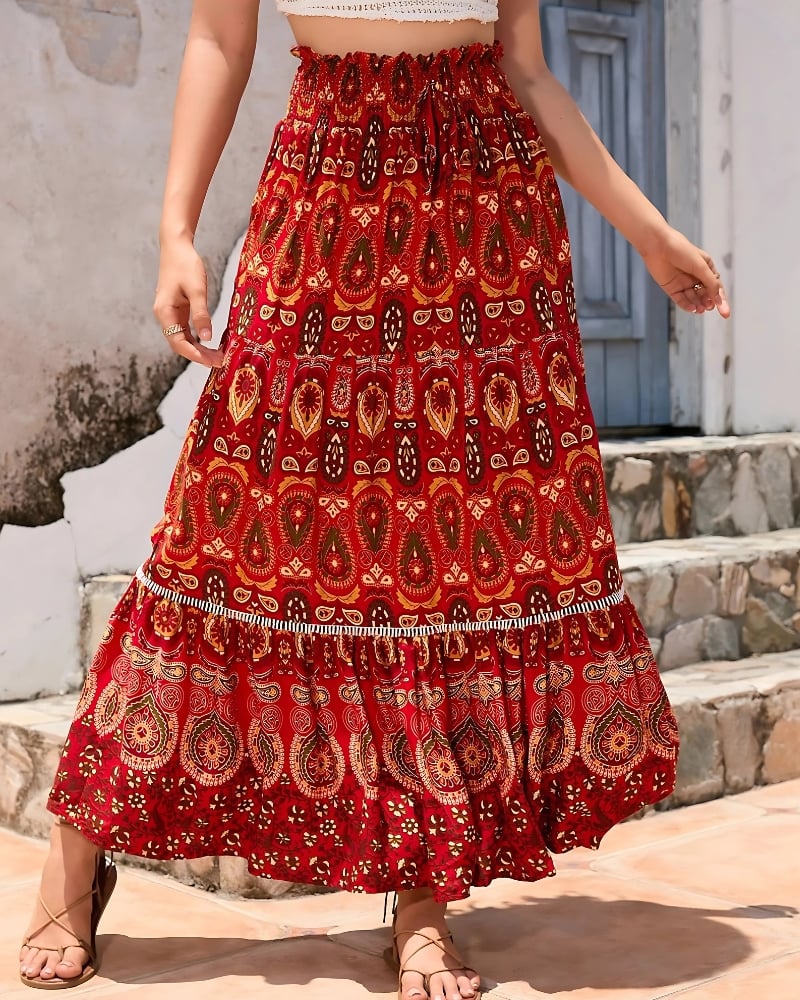 Red Boho Maxi Skirt
