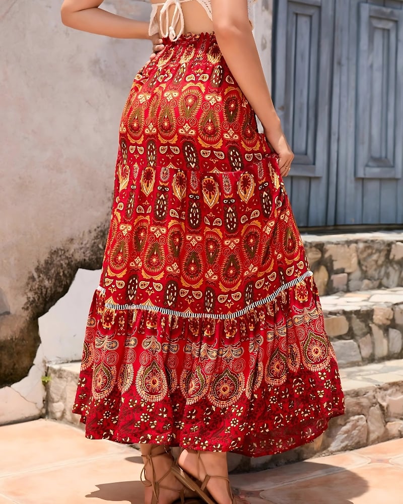 Red Boho Maxi Skirt