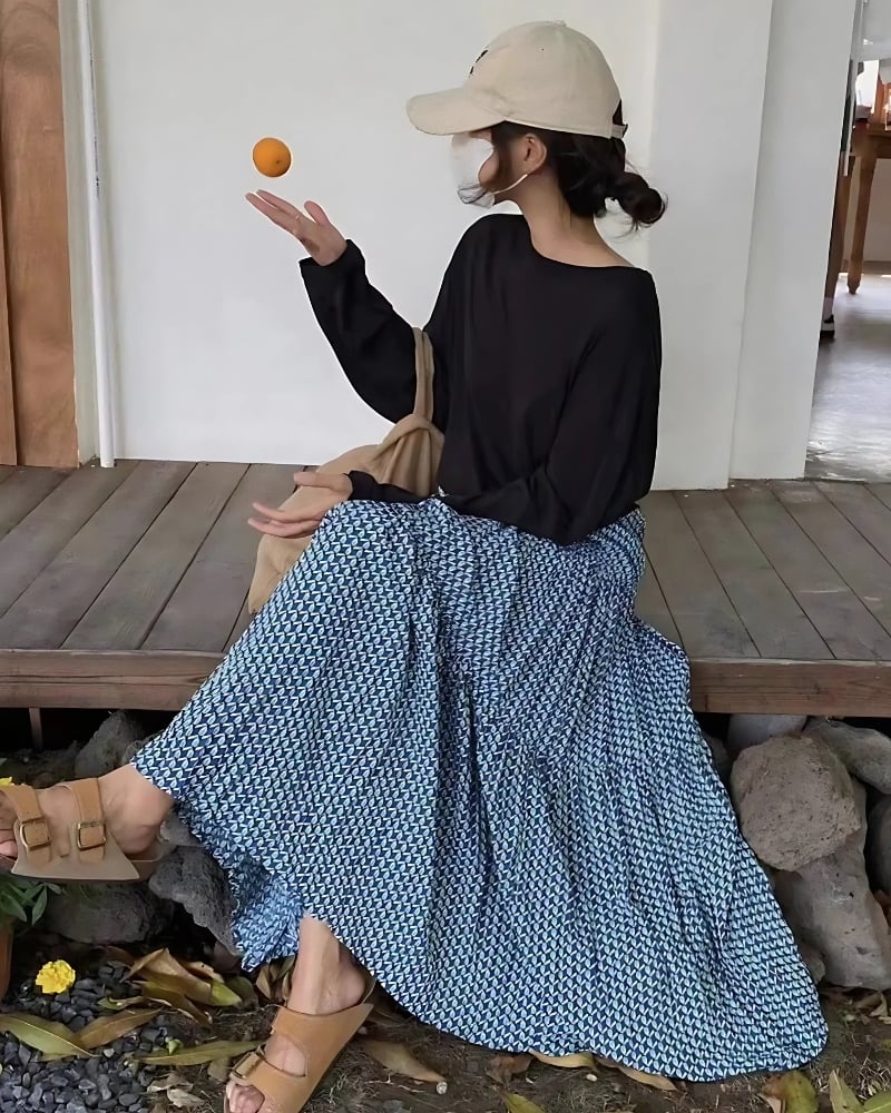 Blue Boho Maxi Skirt
