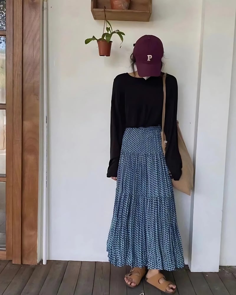Blue Boho Maxi Skirt