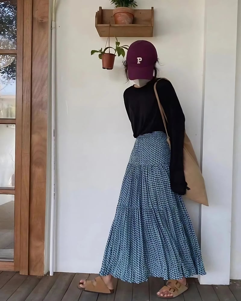 Blue Boho Maxi Skirt