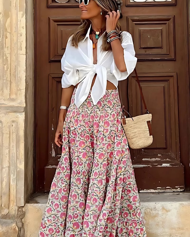 Cream Boho Maxi Skirt