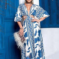 Blue and White Boho Maxi Dress