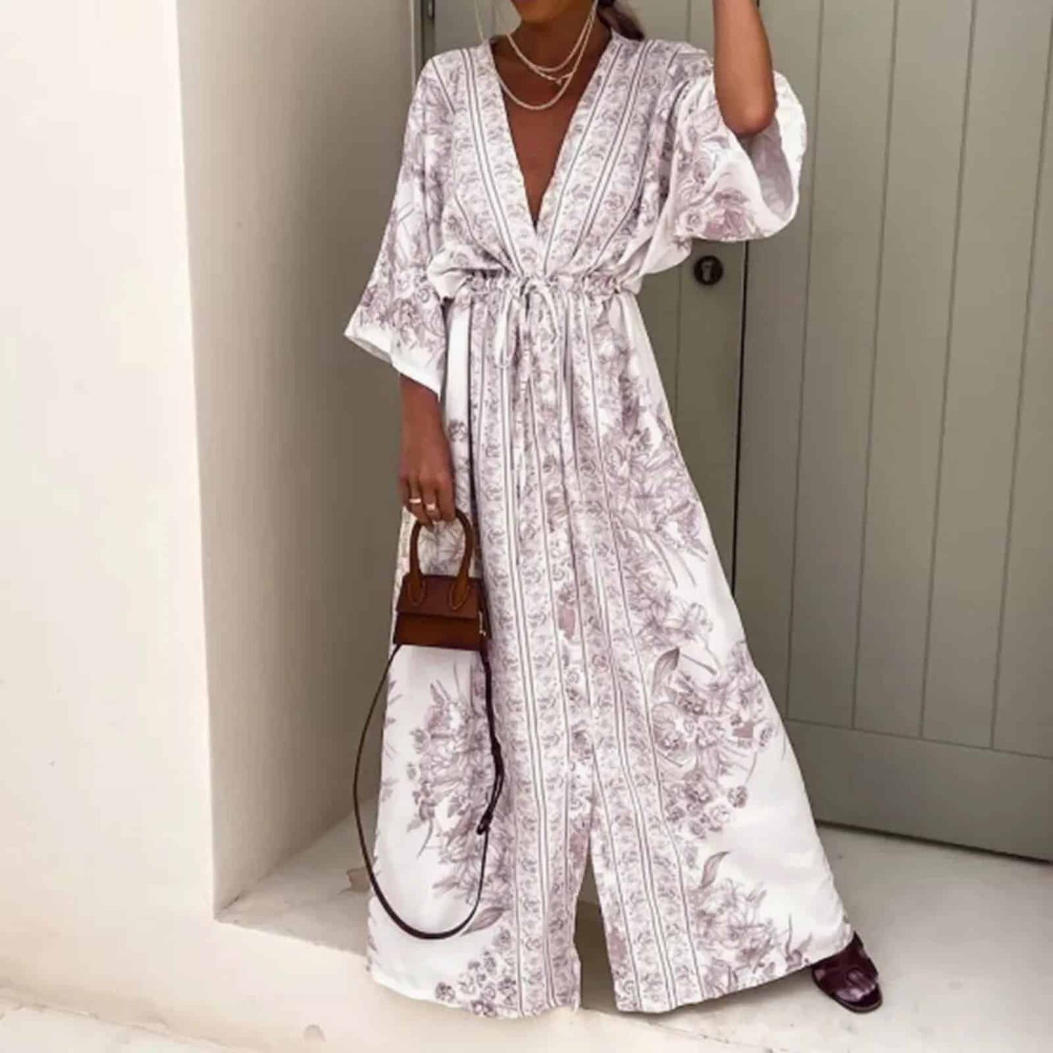 Brown Bell Sleeve Dress