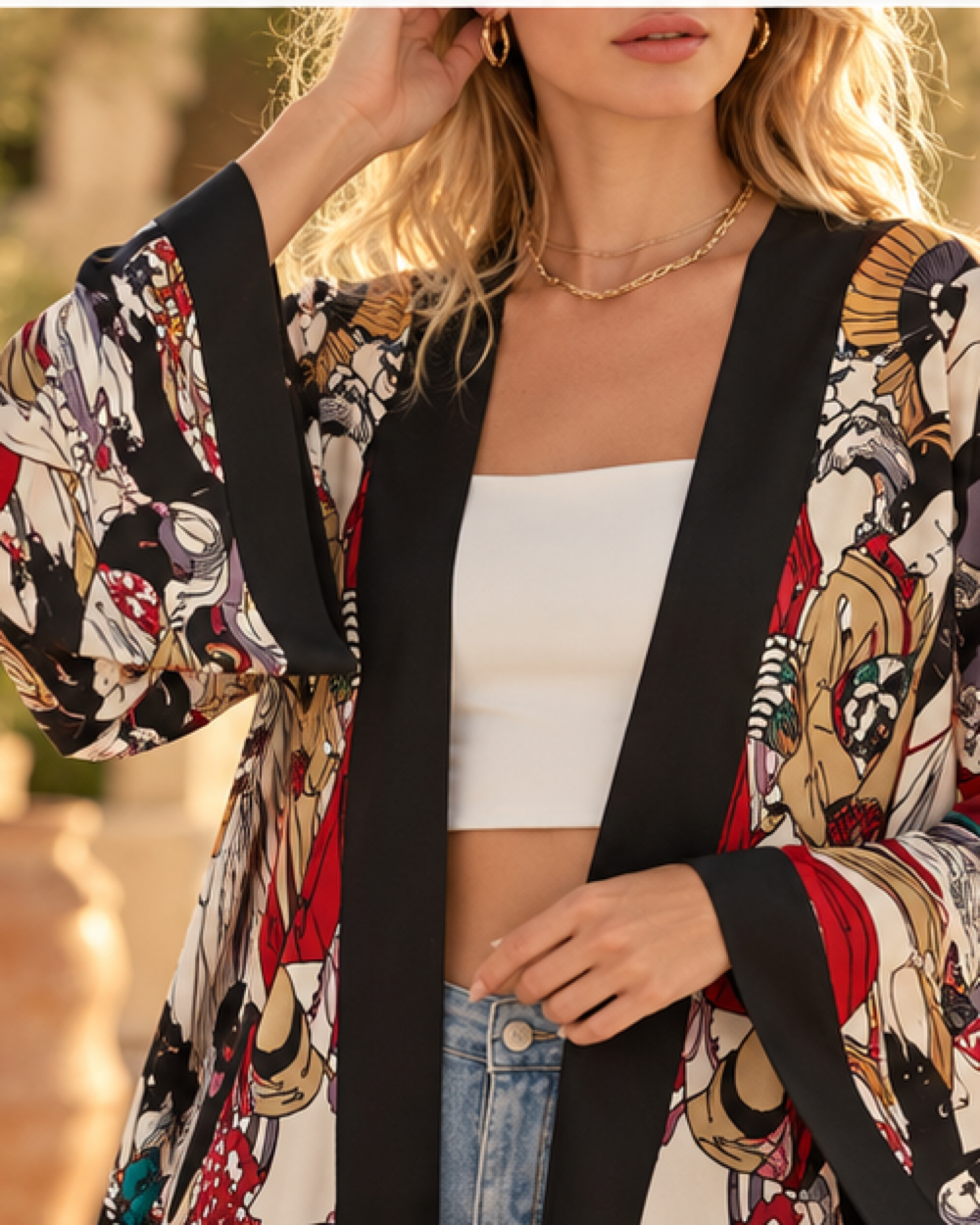 Bell Sleeve Kimono - One Size variant, close-up of fabric and garment details