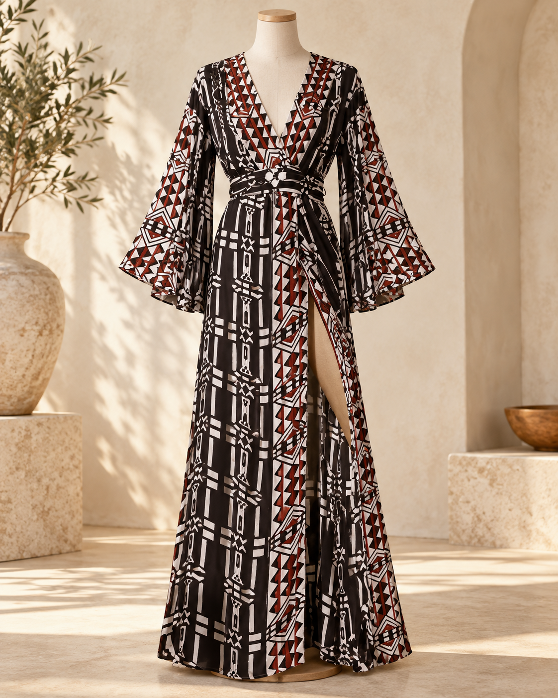Bell Sleeve Maxi Dress Black, full-length hero view