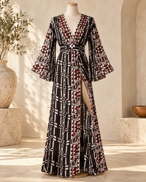 Bell Sleeve Maxi Dress Black, full-length hero view