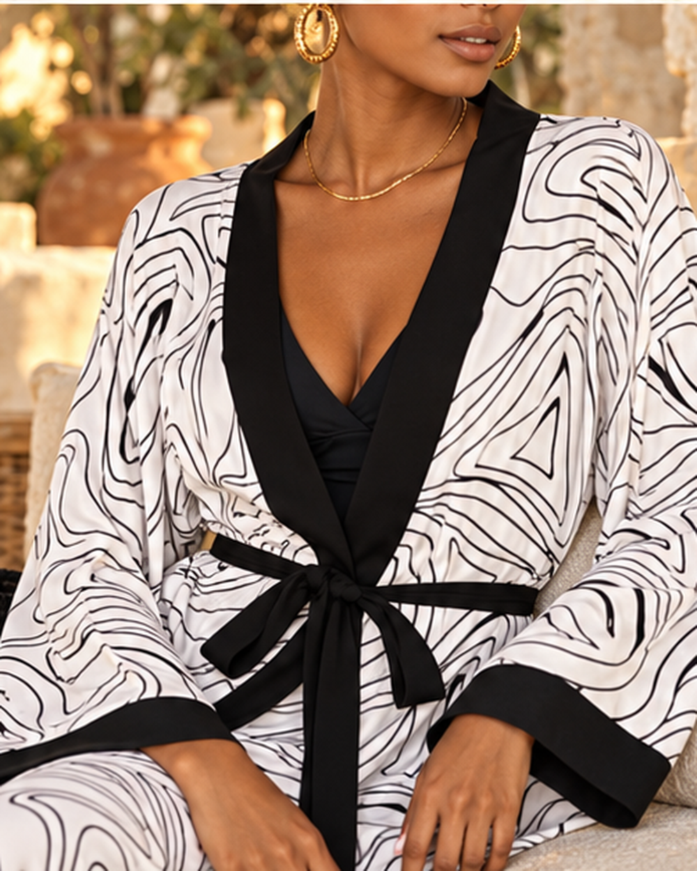 Belted Kimono, close-up of fabric and garment details