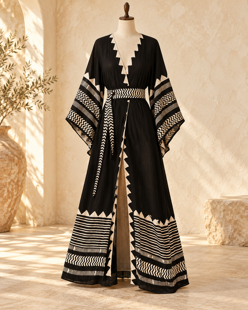 Black and White Dress Flowy - One Size variant, full-length hero view