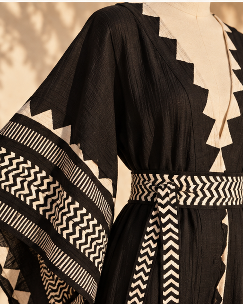 Black and White Dress Flowy - One Size variant, close-up of fabric and garment details