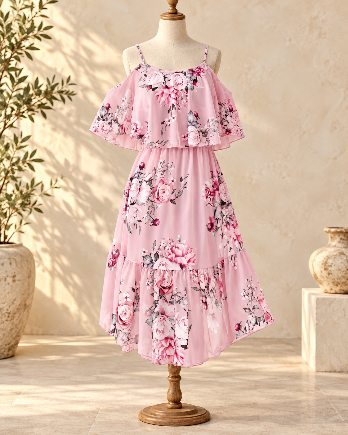 Black Bohemian Wedding Dress - Pink variant, full-length hero view