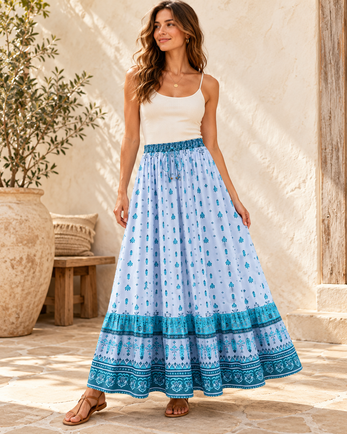 Blue Boho Skirt, full-length hero view
