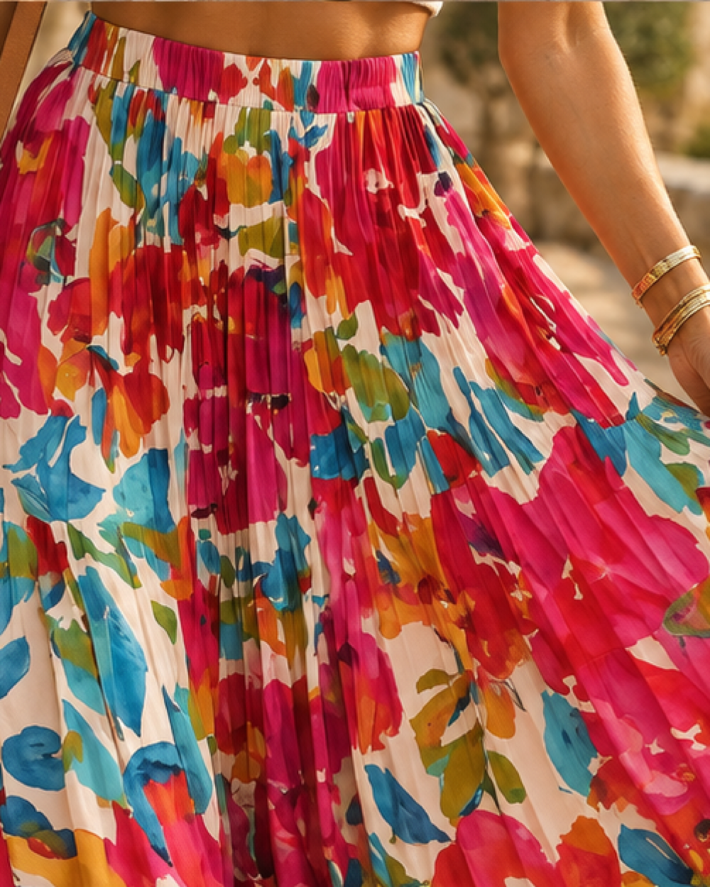 Boho Beach Maxi Skirt, close-up of fabric and garment details