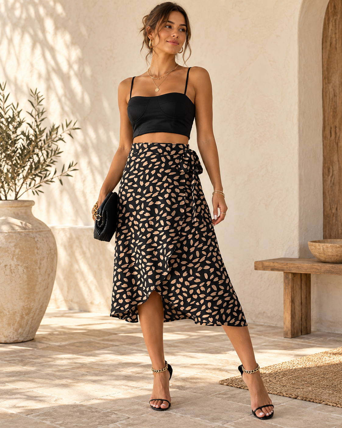 Boho Beach Skirt - Black variant, full-length hero view