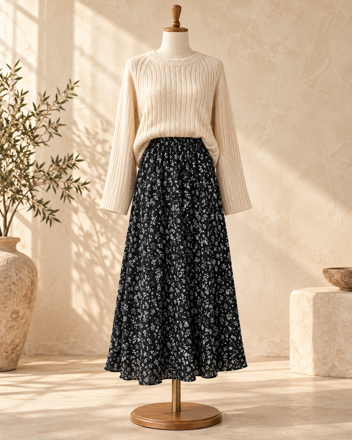 Boho Fall Skirt - Black variant, full-length hero view