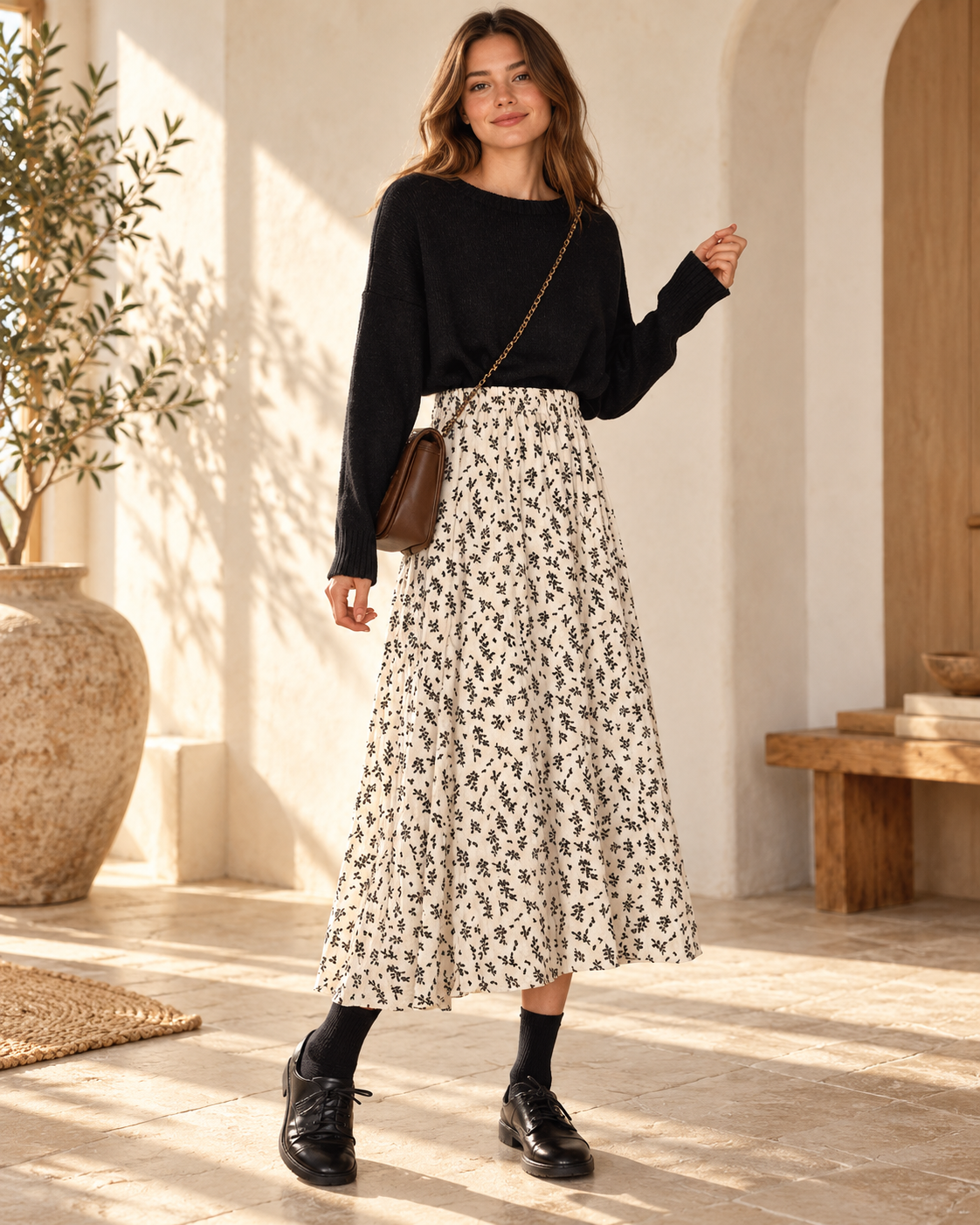 Boho Fall Skirt - White variant, full-length hero view