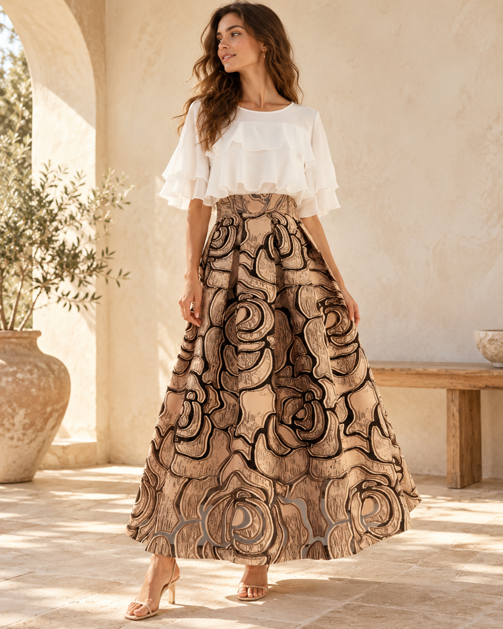 Boho Floral Maxi Skirt, full-length hero view