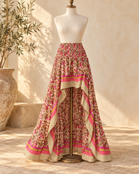 Boho Floral Print Maxi Skirt, full-length hero view