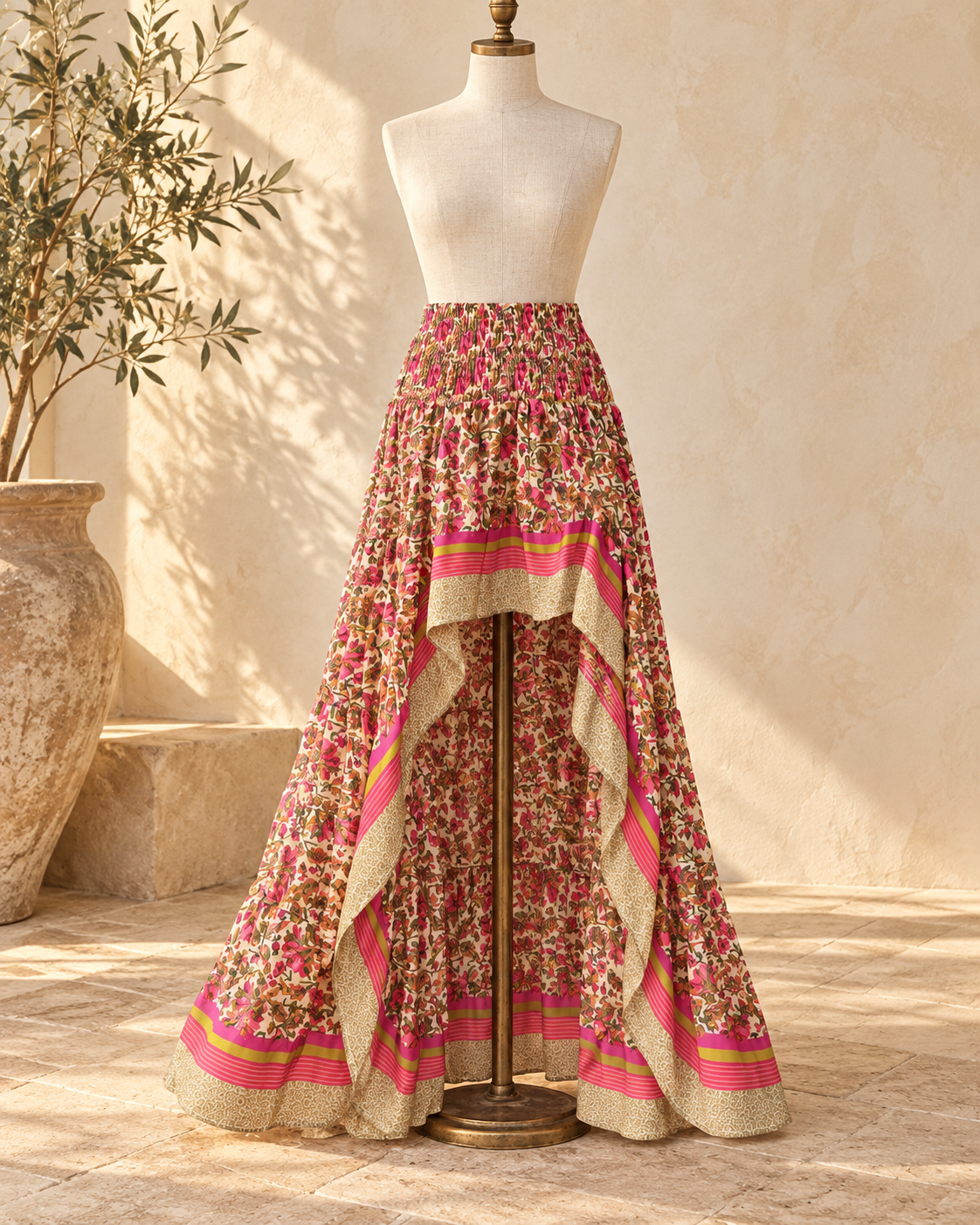 Boho Floral Print Maxi Skirt, full-length hero view