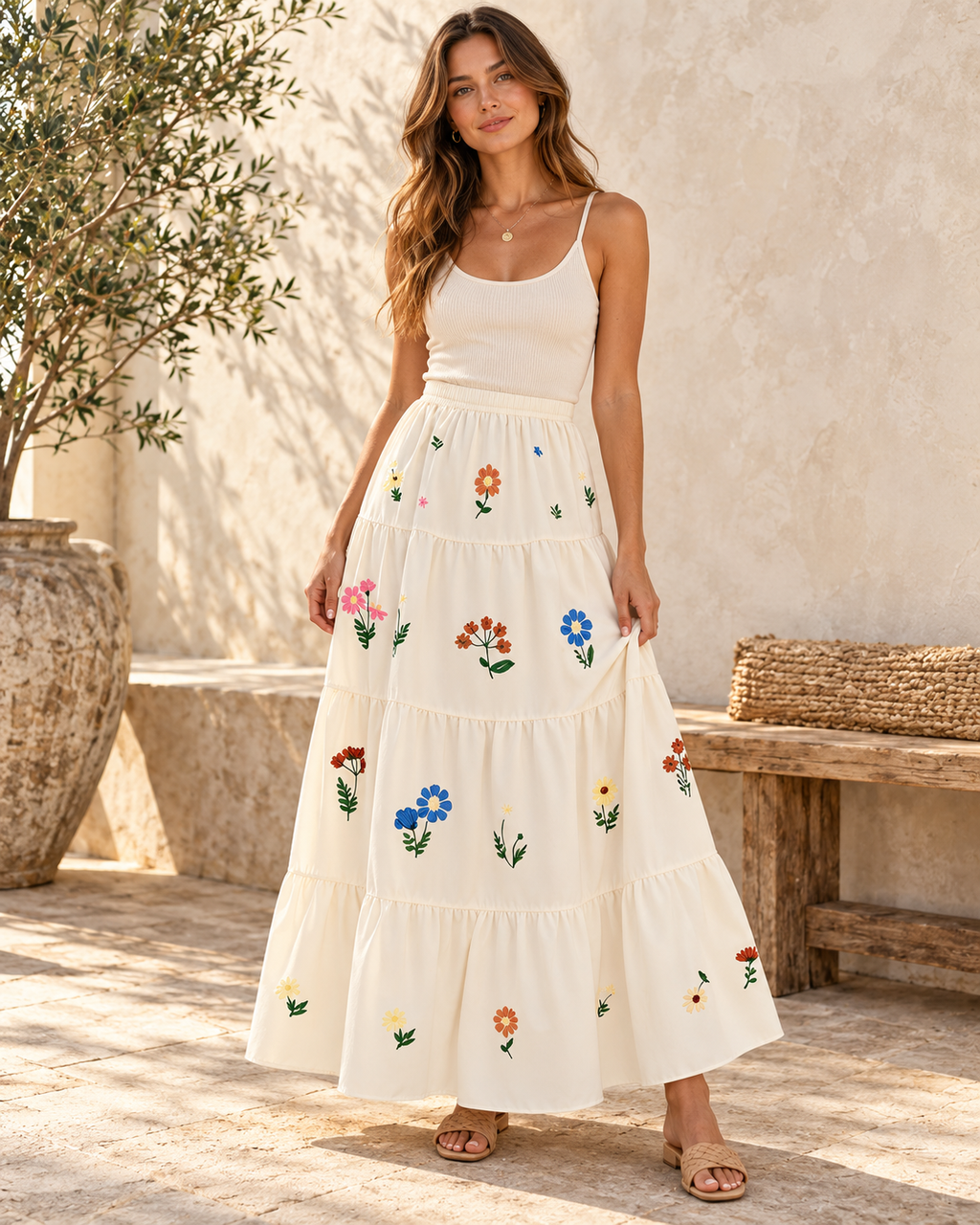 Boho Floral Skirt, full-length hero view