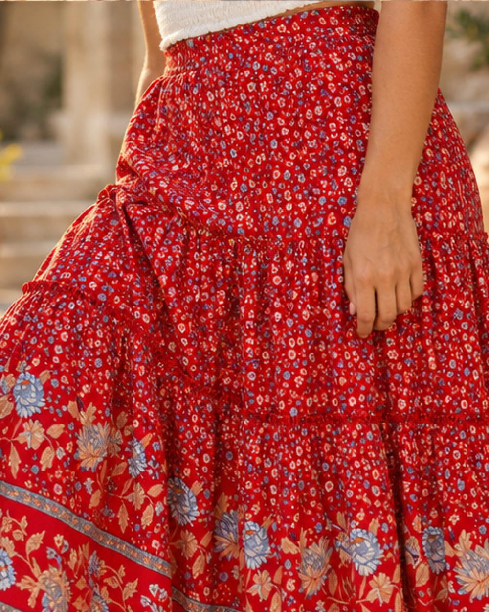 Boho Gauze Skirt, close-up of fabric and garment details