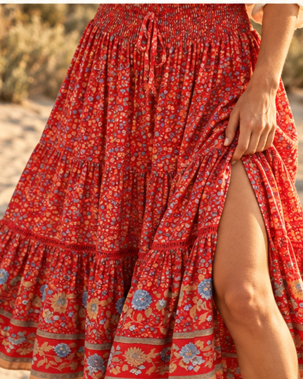 Boho Gauze Skirt, close-up of fabric and garment details