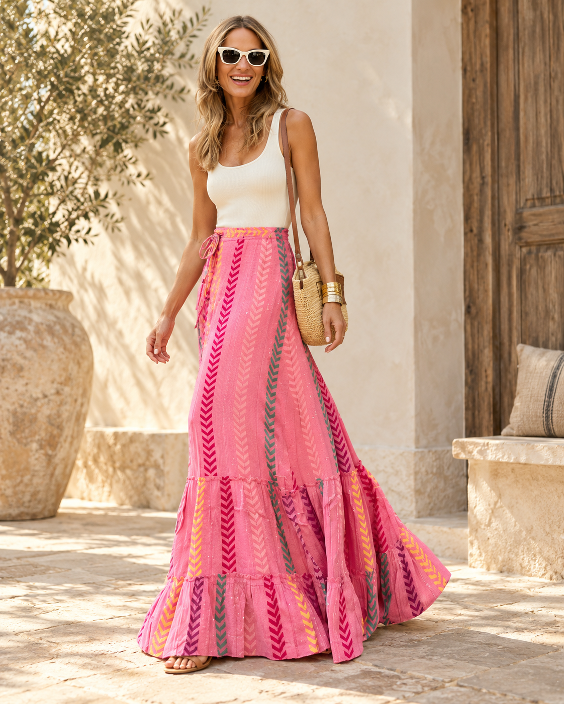 Boho Hippie Maxi Skirt, full-length hero view