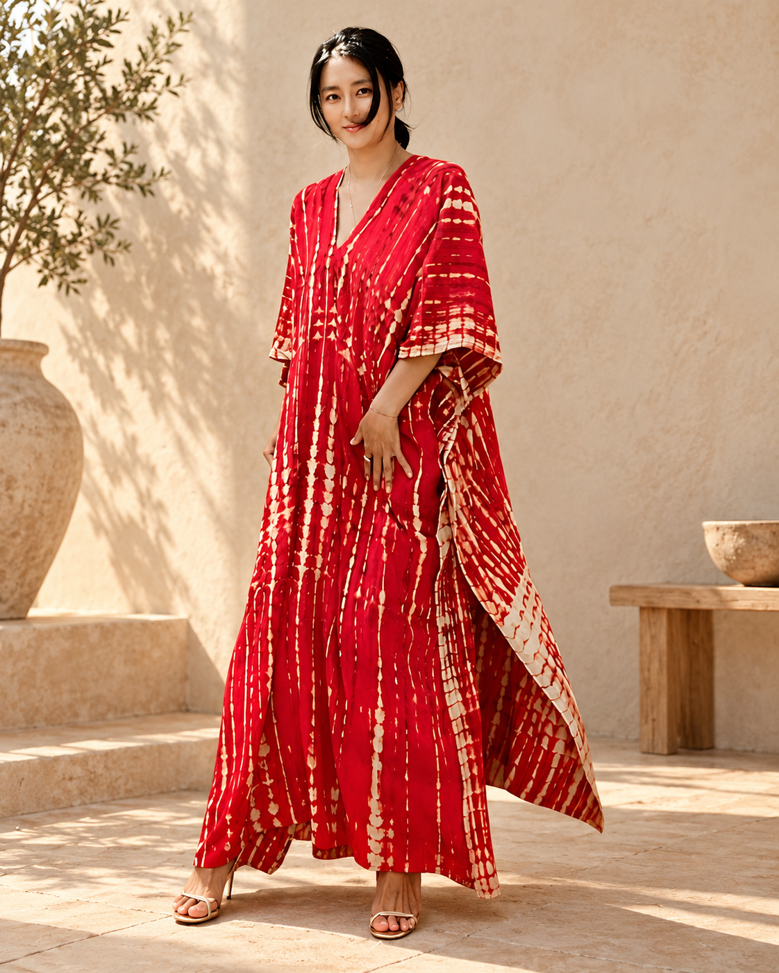Boho Hippie Prom Dress - Red variant, full-length hero view