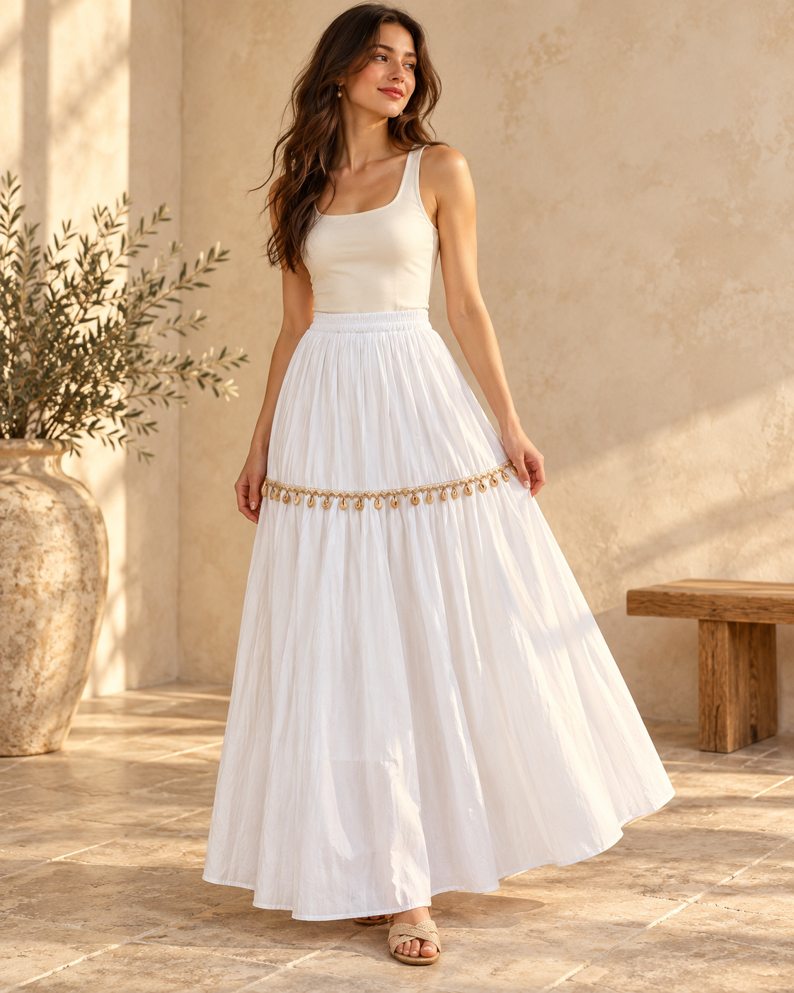 Boho Layered Skirt - White variant, full-length hero view