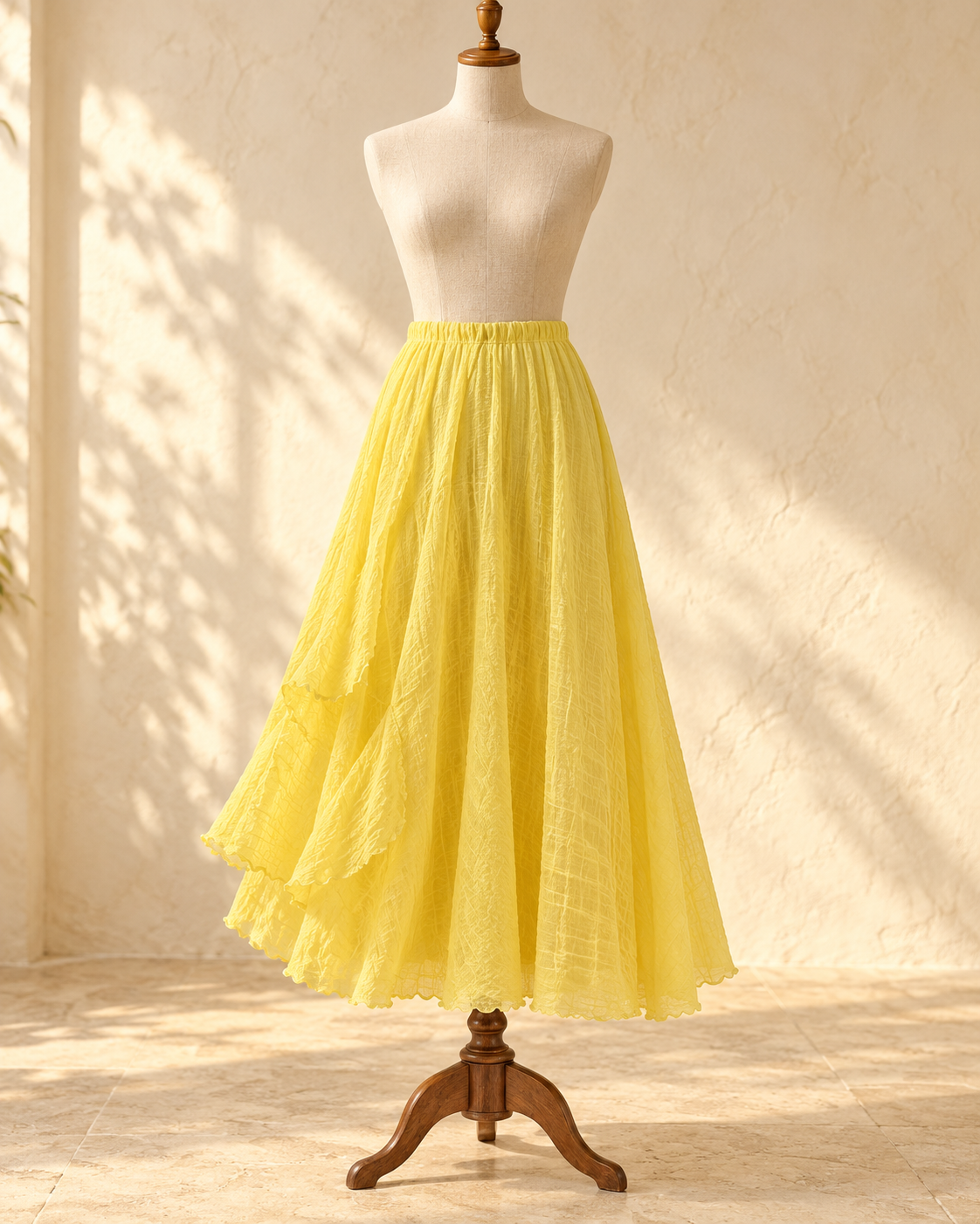 Breezy Cotton Boho Maxi Skirt - Yellow variant, full-length hero view