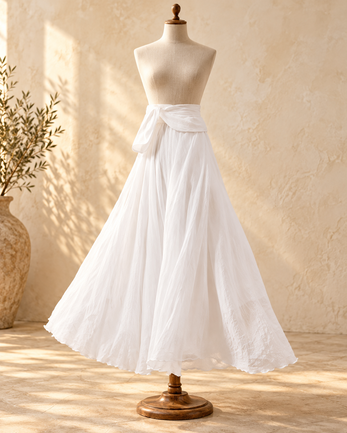 Breezy Cotton Boho Maxi Skirt - White variant, full-length hero view