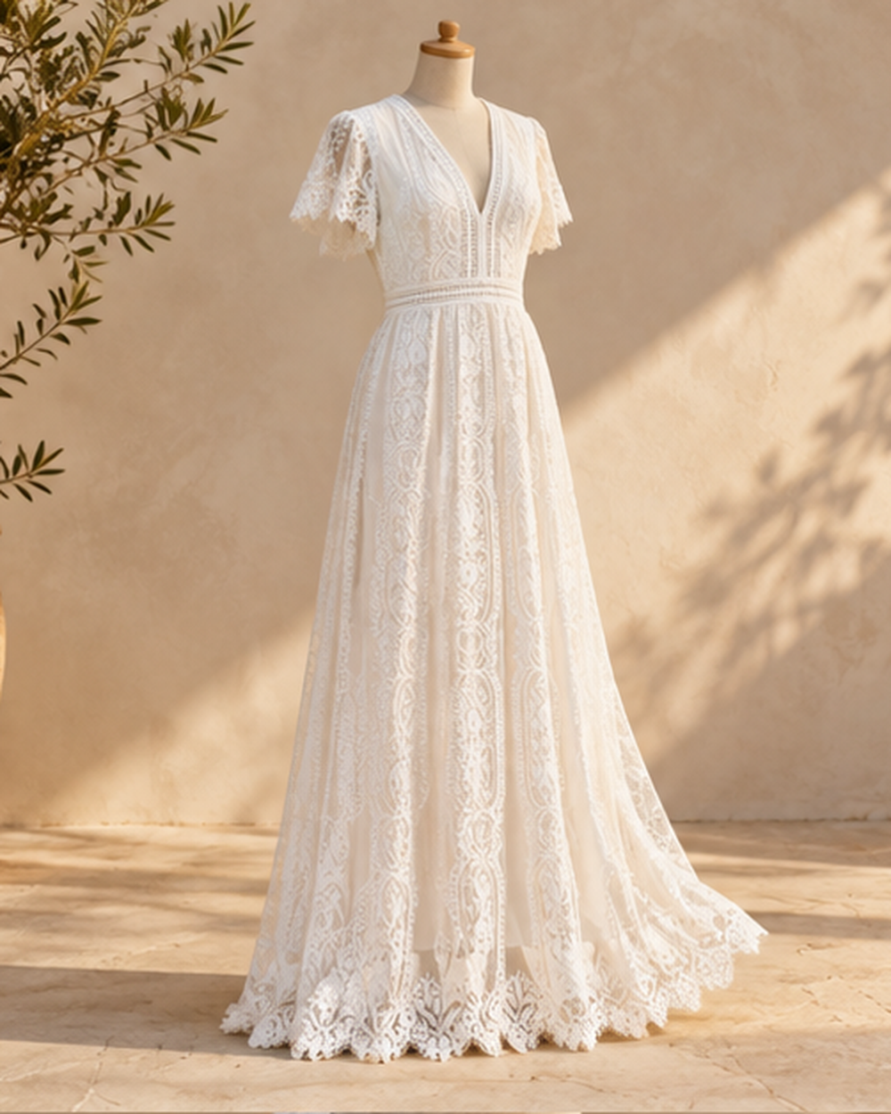 Boho Maternity Wedding Dress, bohemian movement view in golden-hour light