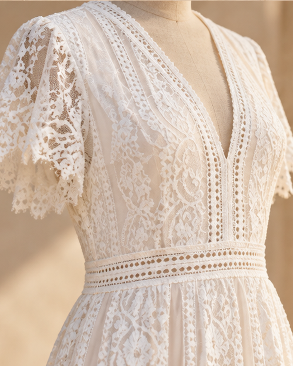 Boho Maternity Wedding Dress, close-up of fabric and garment details
