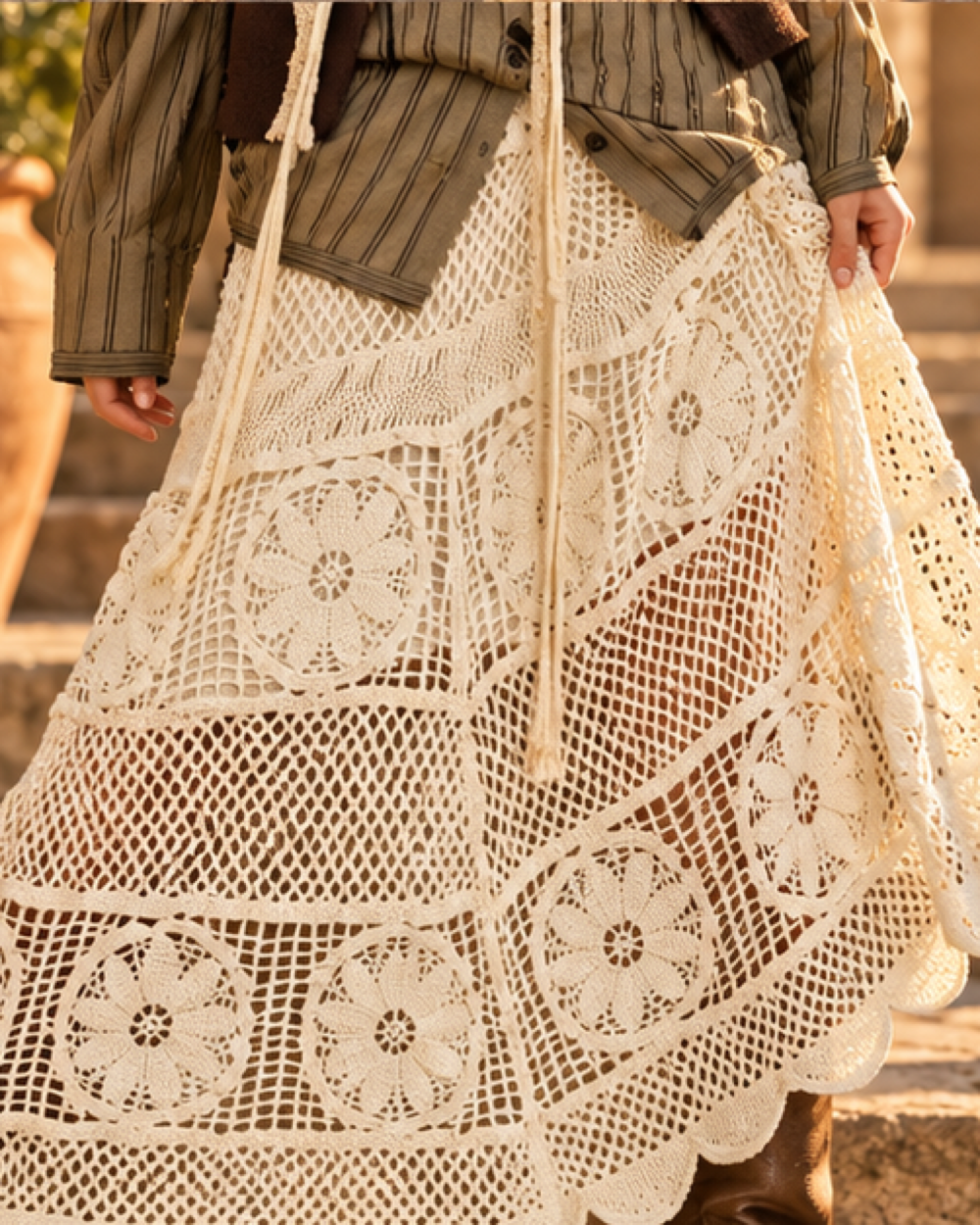 Boho Patchwork Skirt, close-up of fabric and garment details