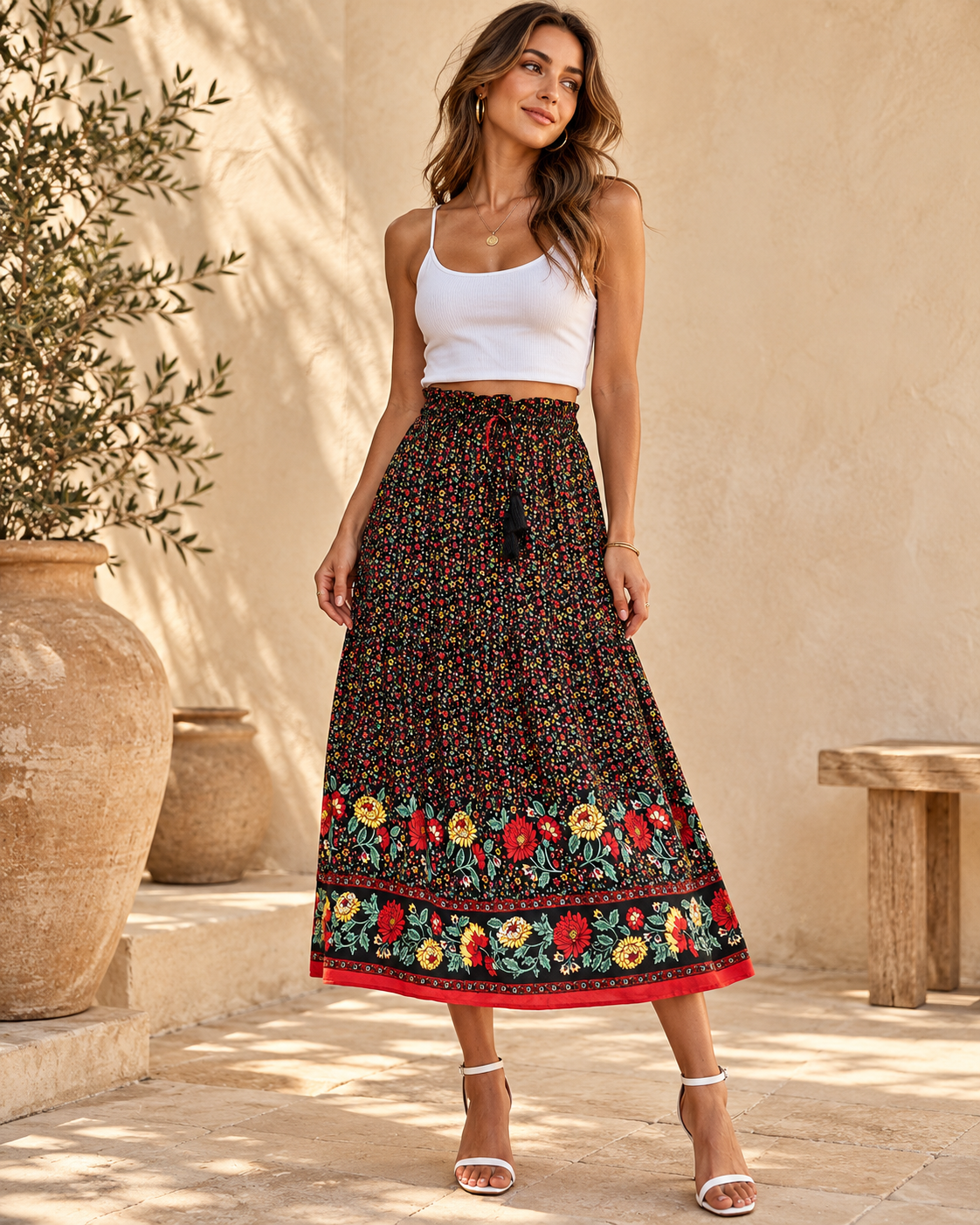 Boho Peasant Skirt - One Size variant, full-length hero view