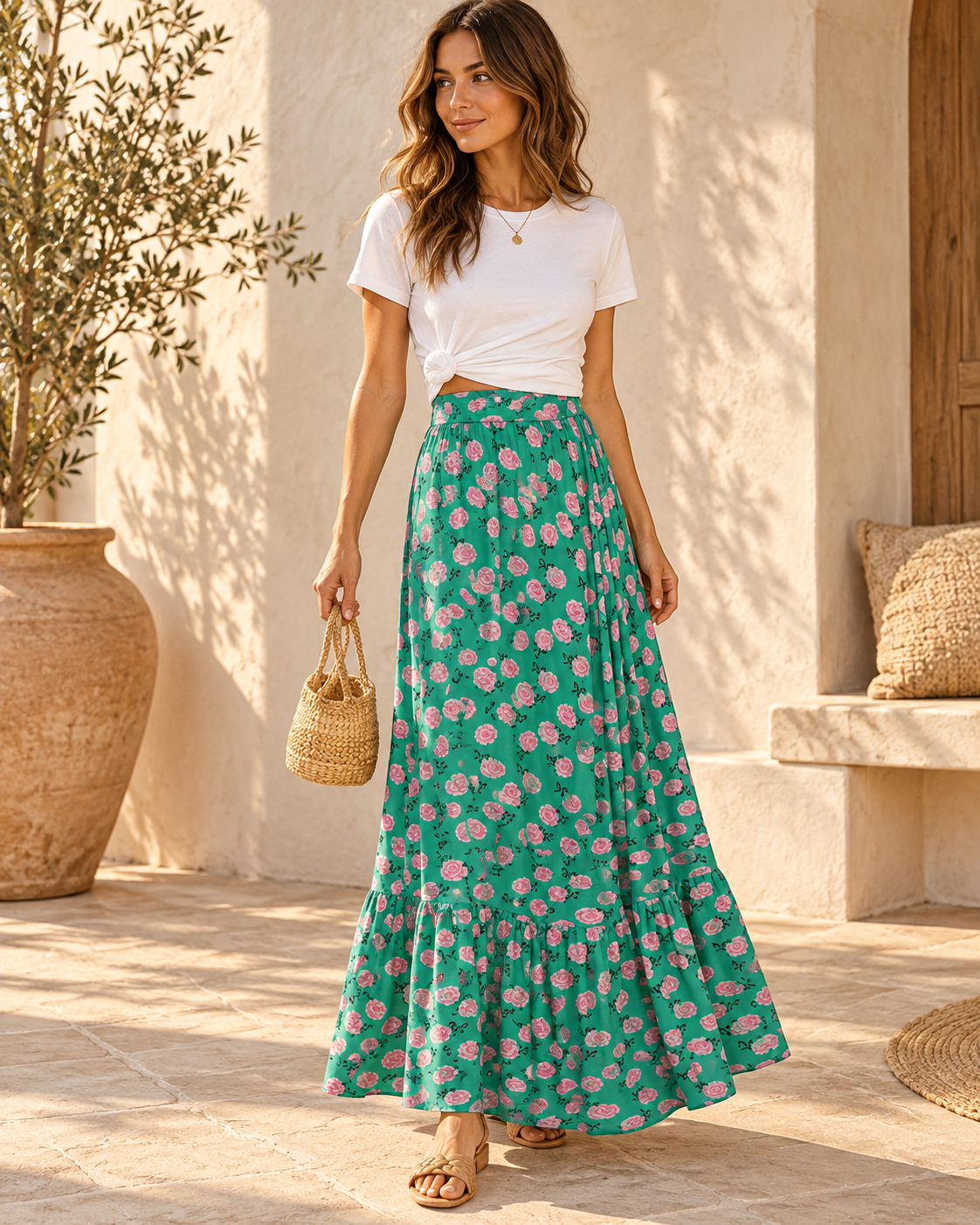 Boho Print Maxi Skirt, full-length hero view