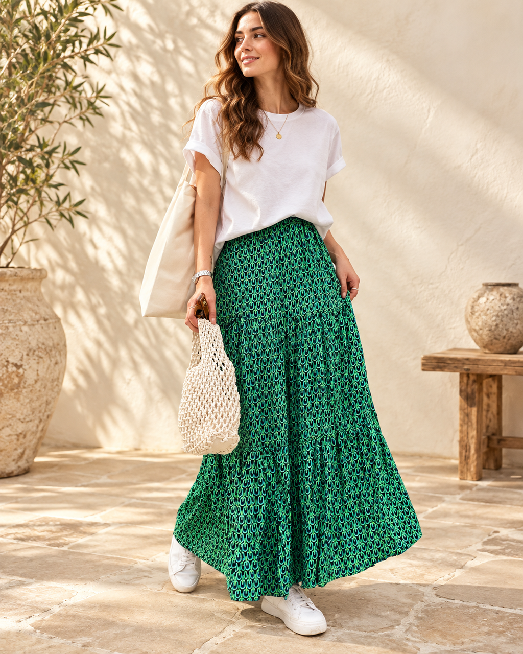 Boho Printed Maxi Skirt - One Size variant, full-length hero view