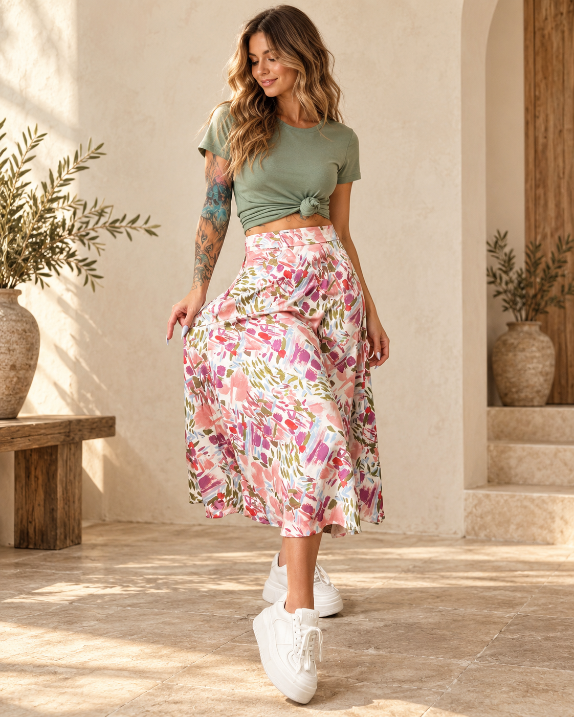 Boho Satin Skirt, full-length hero view