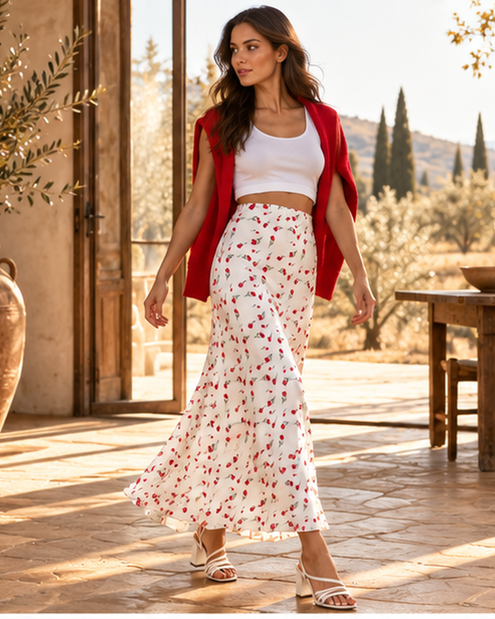 Boho Spring Style Skirt, bohemian movement view in golden-hour light