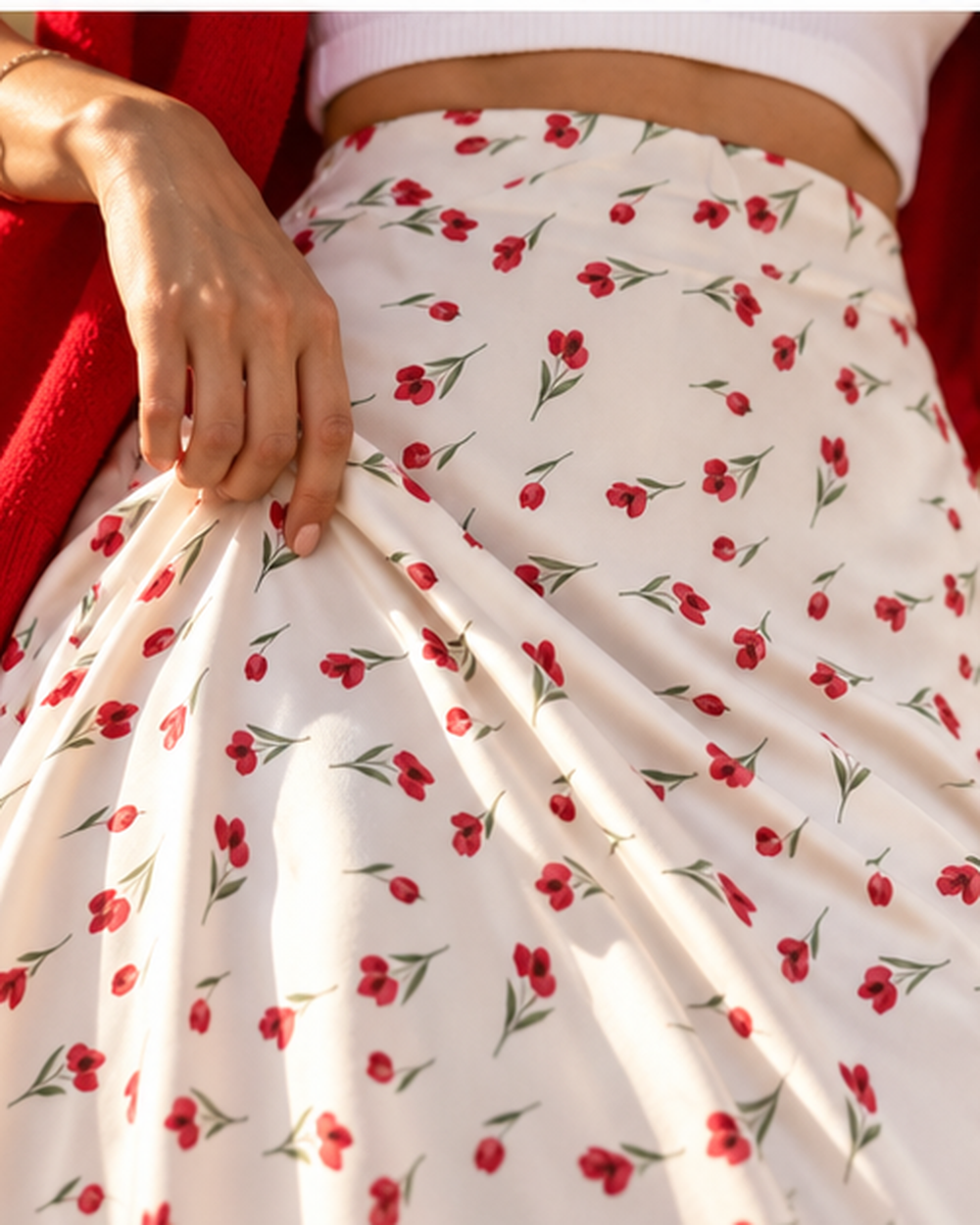 Boho Spring Style Skirt, close-up of fabric and garment details