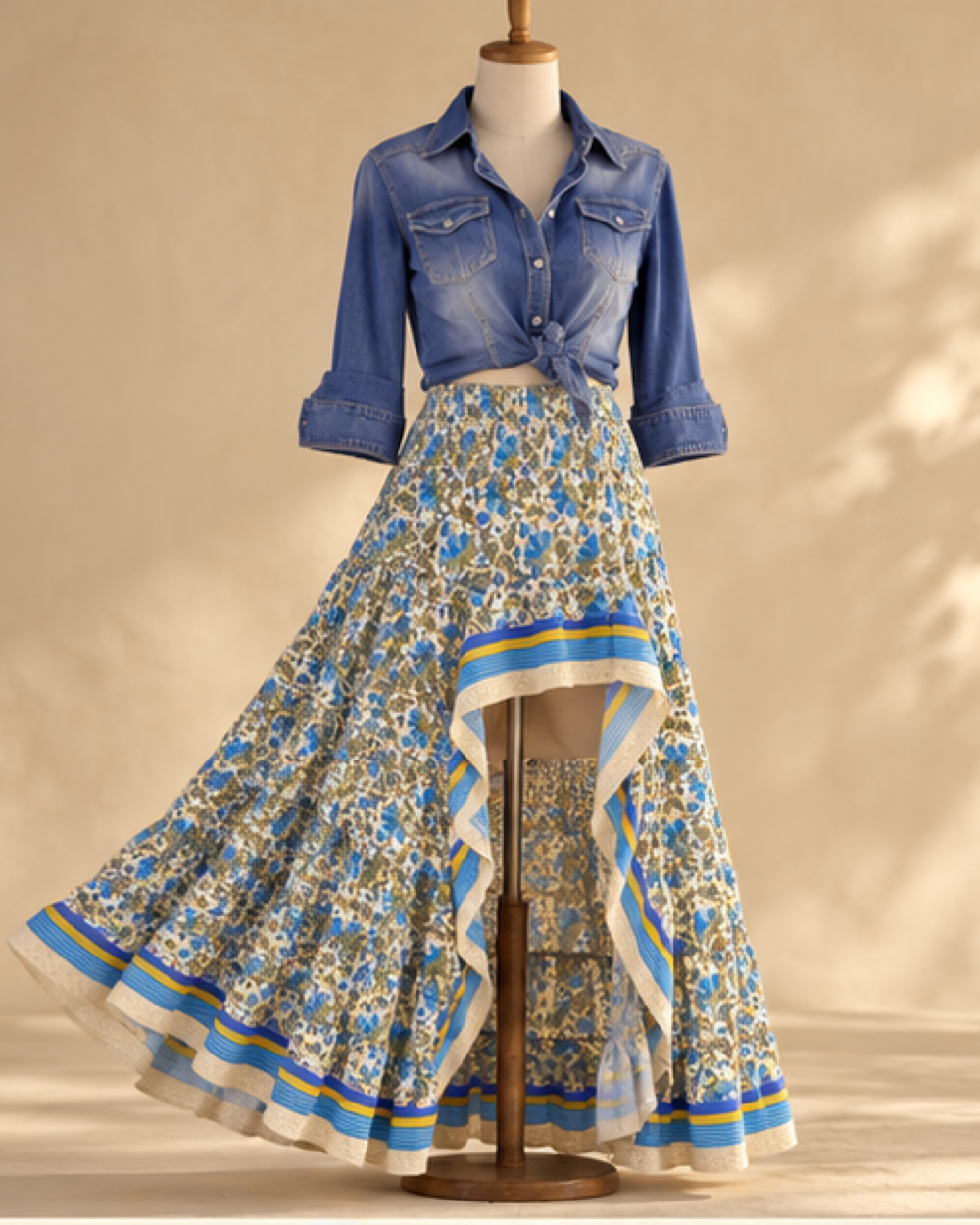 Boho Western Skirt, bohemian movement view in golden-hour light