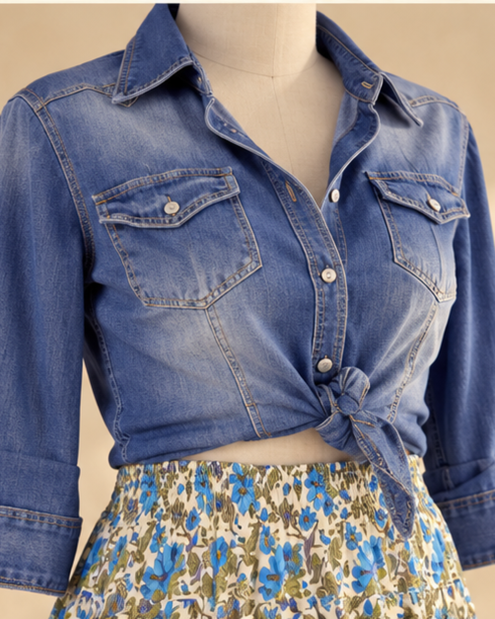 Boho Western Skirt, close-up of fabric and garment details