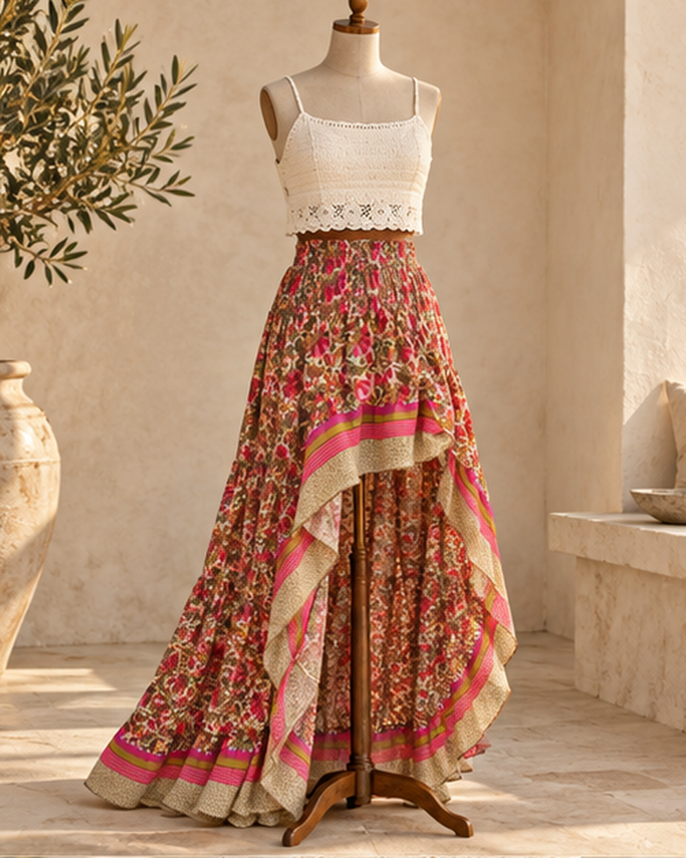 Boho Western Skirt - M variant, bohemian movement view in golden-hour light