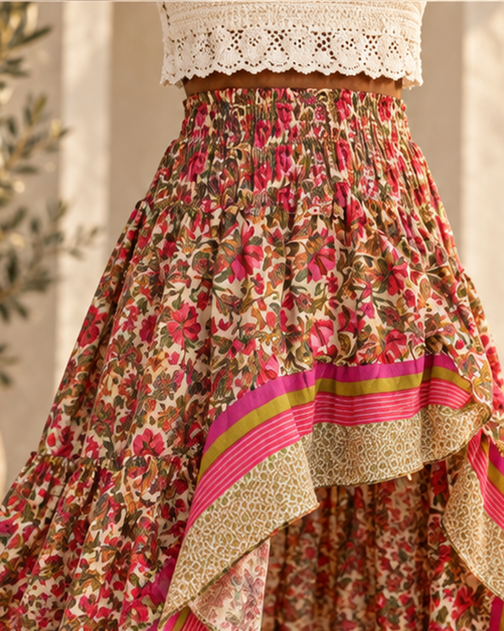 Boho Western Skirt - M variant, close-up of fabric and garment details