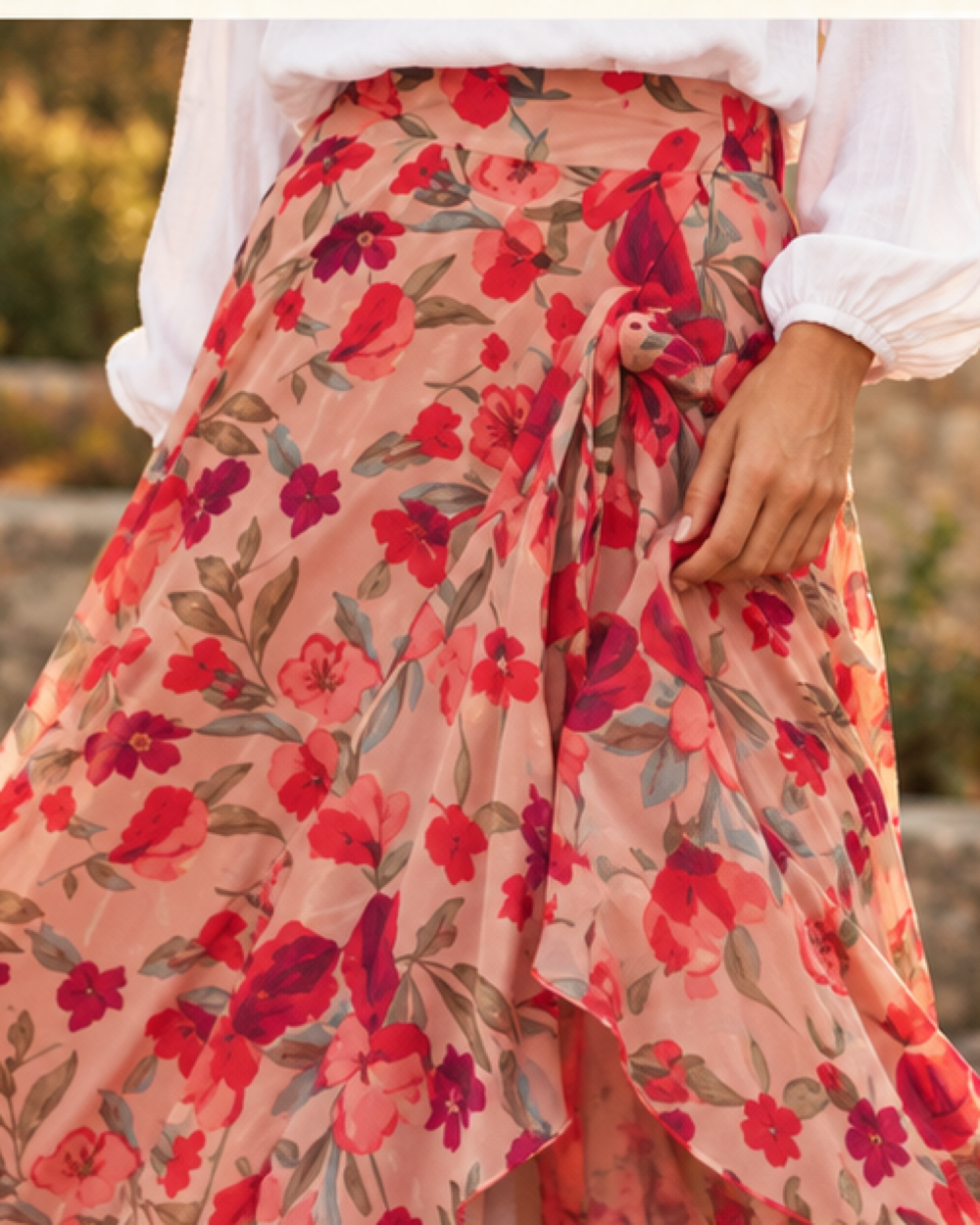 Boho Wrap Maxi Skirt - XL variant, close-up of fabric and garment details