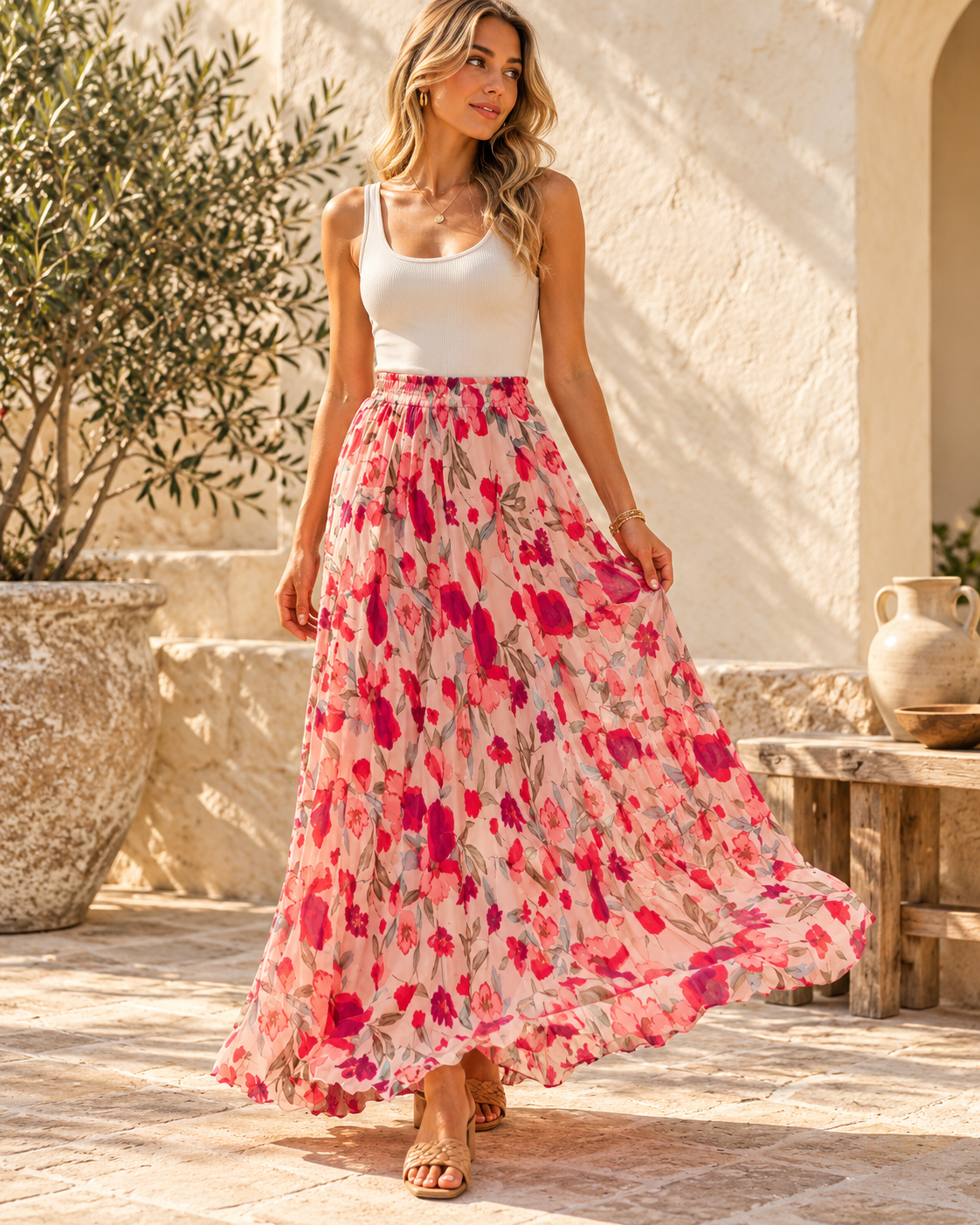 Boho Wrap Maxi Skirt, full-length hero view