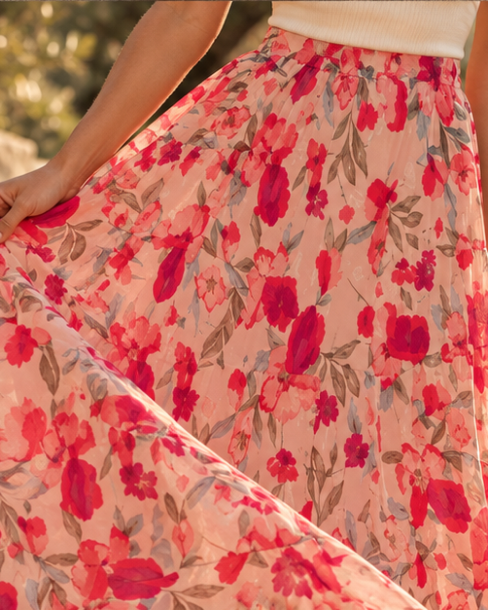 Boho Wrap Maxi Skirt, close-up of fabric and garment details
