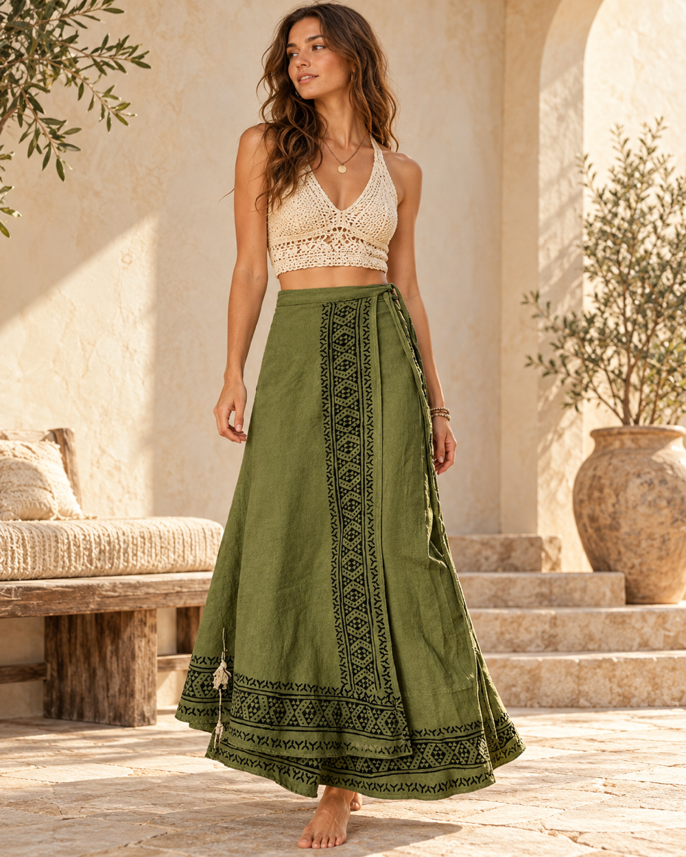 Cotton Boho Skirt, full-length hero view